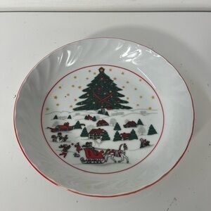 Kopin Holiday ScallopedSalad Plate Christmas Pleasure 7 3/4" Snow Village